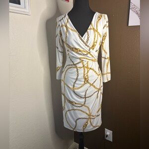 Ralph Lauren White Dress with Gold Chain Design